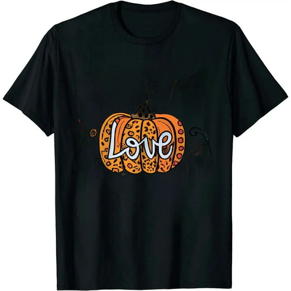 Womens Leopard Pumpkin Printed Graphic T-Shirts Thanksgiving Round Neck Shirt Funny Halloween Casual Tops