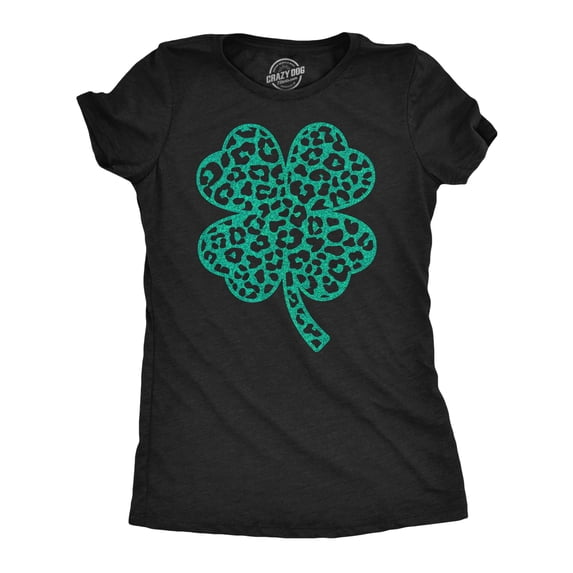 Womens Leopord Print Clover T Shirt Funny Cute Green Glitter St Paddys Day Shamrock Tee for Ladies Womens Graphic Tees