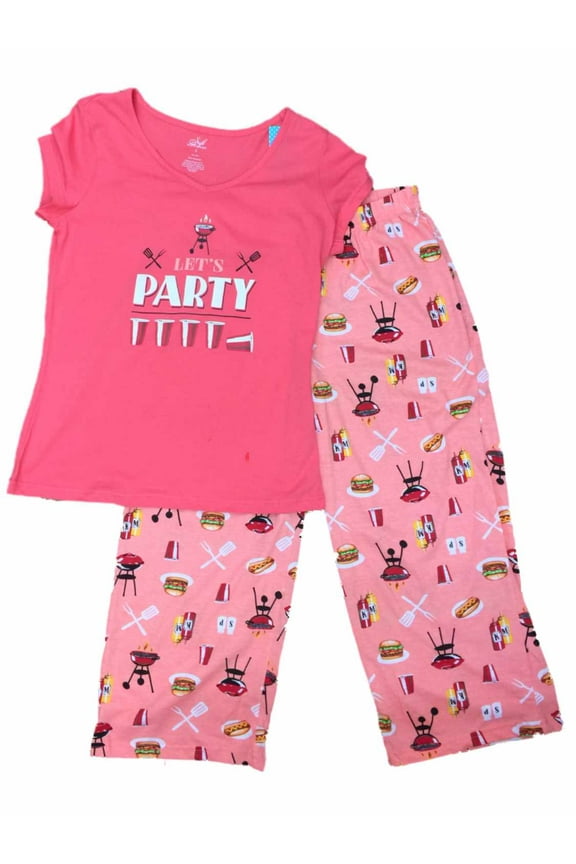 Womens Lets Party BBQ Pajamas Cookout Hamburger Sleep Set Small