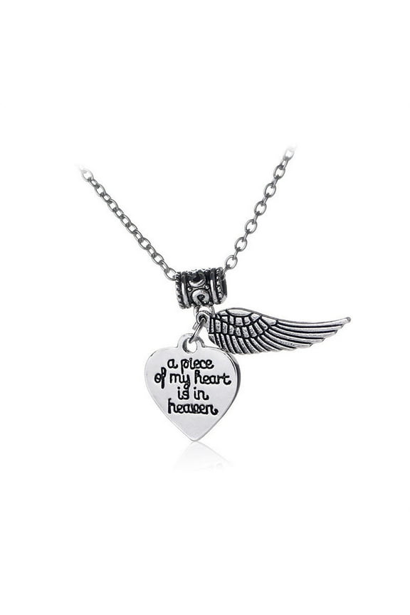 Womens Letter A Piece of My Heart Is In Heaven Love Wings Necklace
