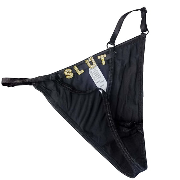 Womens Letter Adjustable Diamond Embellishments Letter Sexy Seductive Thong Underwear