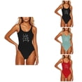 thumbnail image 1 of Womens Letter Print Backless One Piece Monokini - Sleeveless Sexy Swimsuit with Open Back Design, 1 of 4