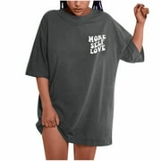 Womens Letter Print Shirts Summer Short Sleeve Graphic Tee Vintage Loose Oversized Tops for Teen Girls Junior