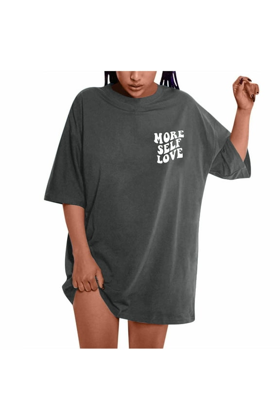 Womens Letter Print Shirts Summer Short Sleeve Graphic Tee Vintage Loose Oversized Tops for Teen Girls Junior