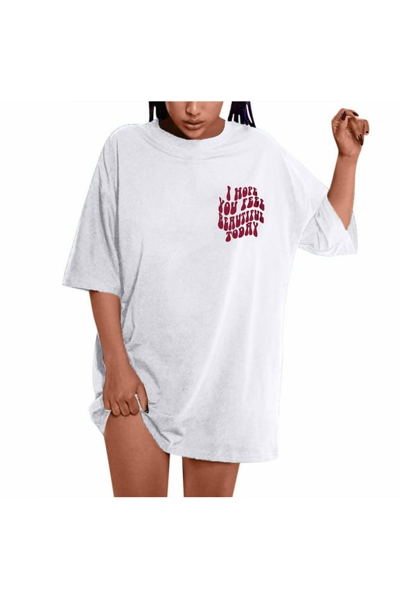 Womens Letter Print Shirts Summer Short Sleeve Graphic Tee Vintage Loose Oversized Tops for Teen Girls Junior