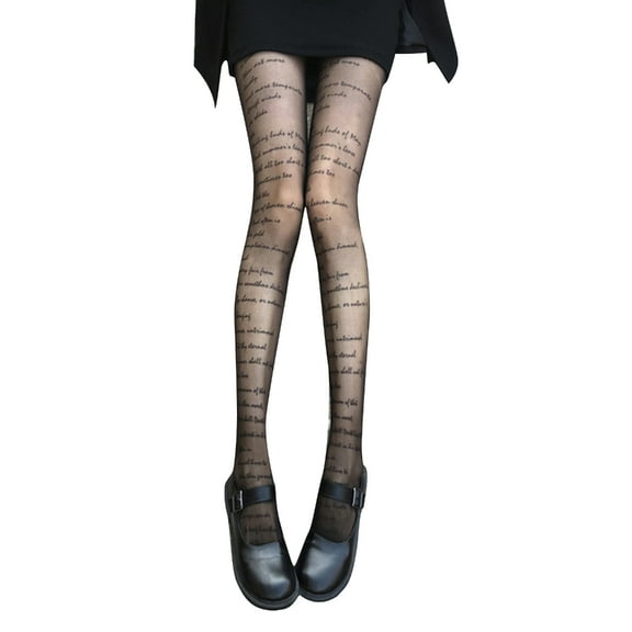 Womens Letter Printed Sexy Open Crotch Sheer Tights Stockings See-Through Mesh Pantyhose Leggings Hosiery Clubwear