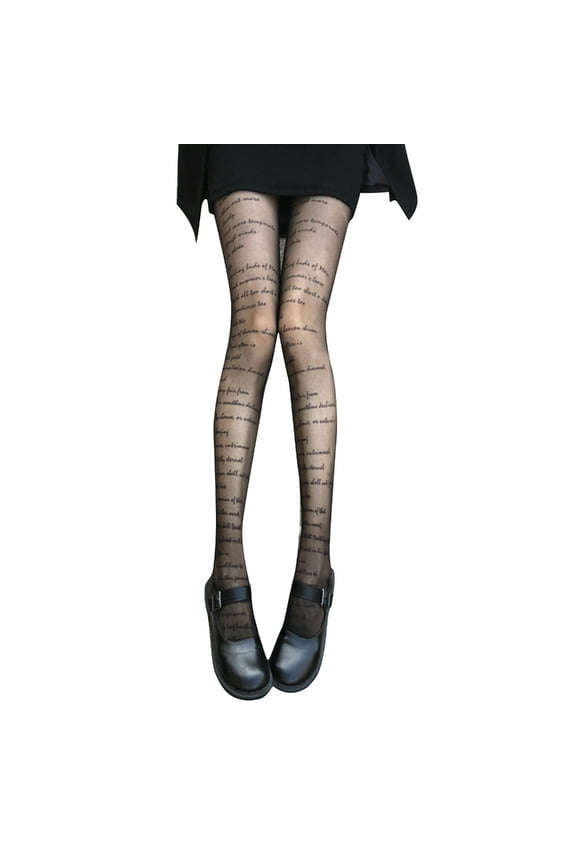 Womens Letter Printed Sexy Open Crotch Sheer Tights Stockings See-Through Mesh Pantyhose Leggings Hosiery Clubwear