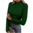 thumbnail image 1 of Womens Lettuce Trim Mock Neck Long Sleeve Tops Dressy Casual Slim Fit Ribbed Knit Shirts Fashion Fall Layer Outfits, 1 of 6