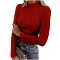 thumbnail image 1 of Womens Lettuce Trim Mock Neck Long Sleeve Tops Dressy Casual Slim Fit Ribbed Knit Shirts Fashion Fall Layer Outfits, 1 of 6