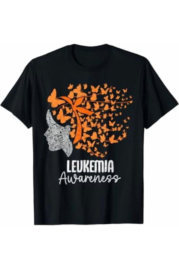 Womens Leukemia Awareness Butterfly Ribbon Orange Support T-Shirt