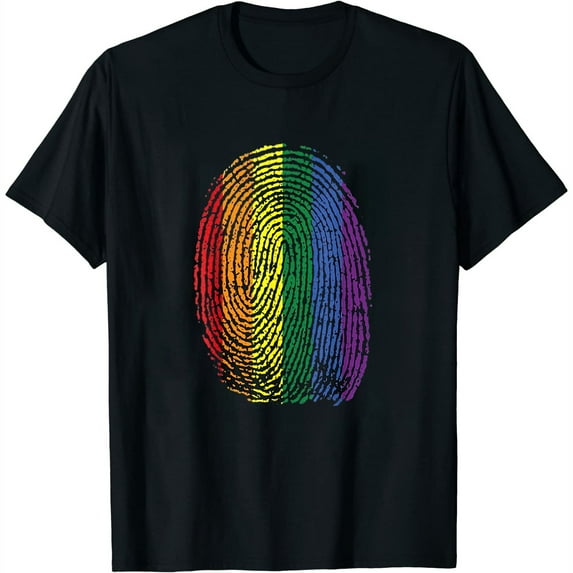 Womens Lgbtq+ Fingerprint | Rainbow Pride | Out & Proud Homosexual T-Shirt Black X-Large