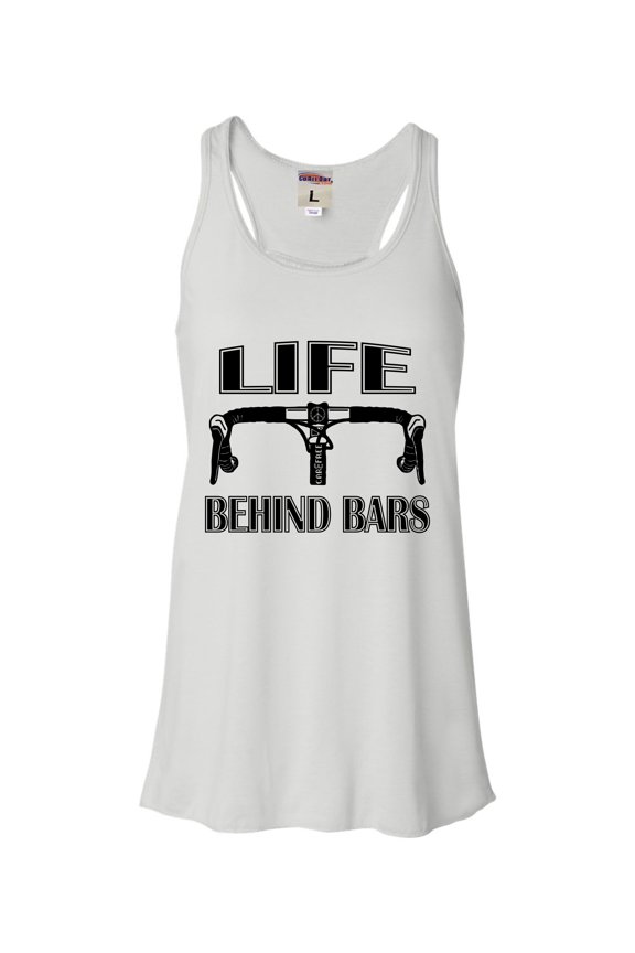 Womens Life Behind Bars Funny Bike Bicycle Funny Flowy Racerback Tank Top T-Shirt