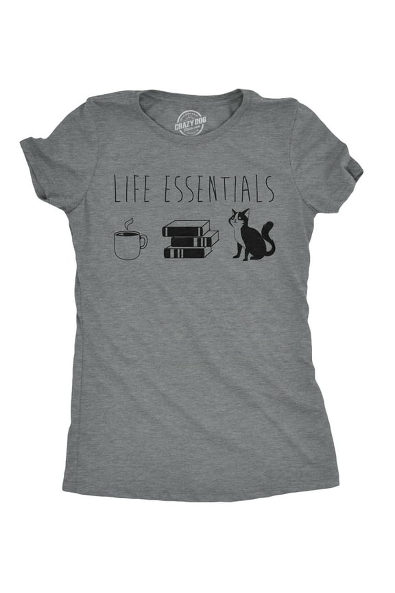 Womens Life Essentials T shirt Funny Coffee Cat Mom Lover Cute Graphic Ladies Womens Graphic Tees