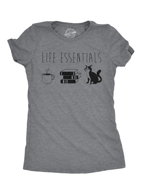 Womens Life Essentials T shirt Funny Coffee Cat Mom Lover Cute Graphic Ladies Womens Graphic Tees
