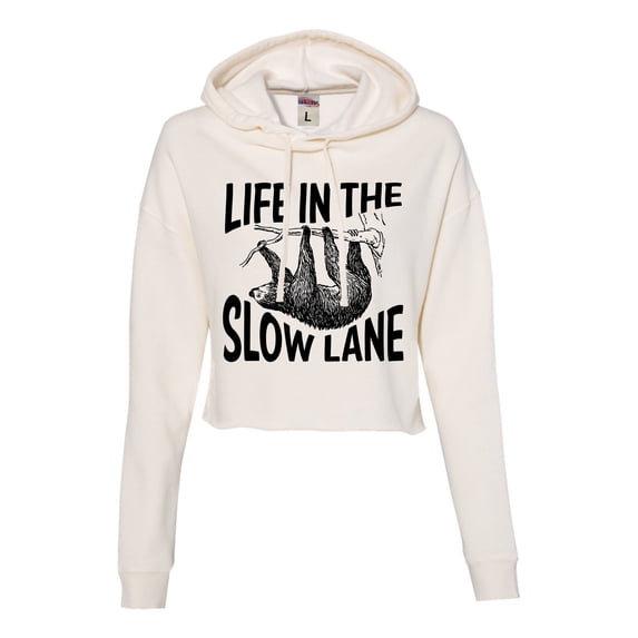 Womens Life In The Slow Lane Sloth Lovers Cropped Hooded Sweatshirt