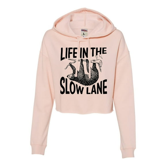 Womens Life In The Slow Lane Sloth Lovers Cropped Hooded Sweatshirt