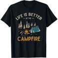 thumbnail image 1 of Womens Life Is Better At The Campfire Funny Camper Camping T-Shirt Black Large, 1 of 4