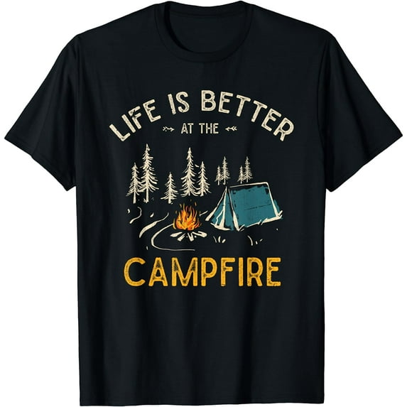 Womens Life Is Better At The Campfire Funny Camper Camping T-Shirt Black Large