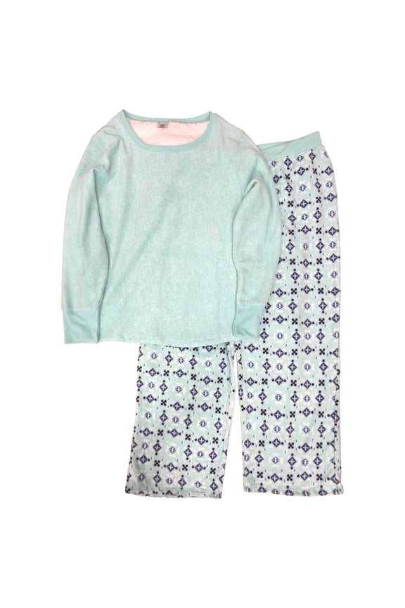 Womens Light Aqua Long Sleeve Fleece Pajama PJ Sleep Set XX-Large
