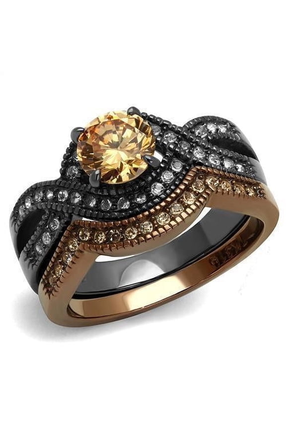 Womens Light Black Brown Ring Anillo Para Mujer Stainless Steel Ring with AAA Grade CZ in Champagne Abigail
