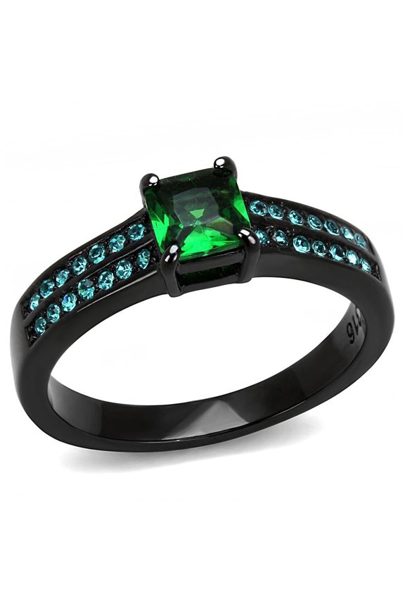 Womens Light Black Ring Anillo Para Mujer 316L Stainless Steel Ring Synthetic Glass in Emerald Hartley