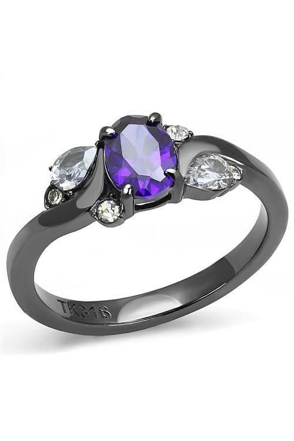 Womens Light Black Ring Anillo Para Mujer 316L Stainless Steel Ring with AAA Grade CZ in Tanzanite Weylyn