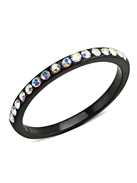 Womens Light Black Ring Anillo Para Mujer Stainless Steel Ring in Aurora Borealis (Rainbow Effect) Belinah