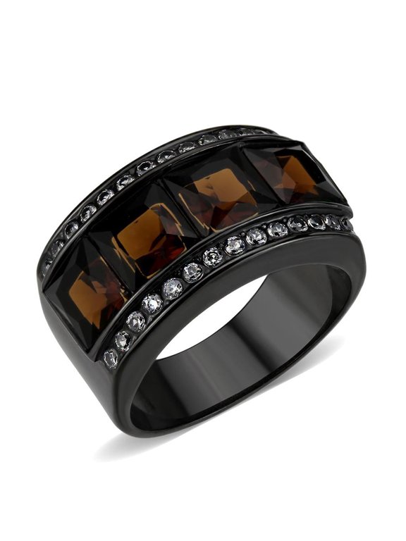 Womens Light Black Ring Anillo Para Mujer Stainless Steel Ring in Brown Celia