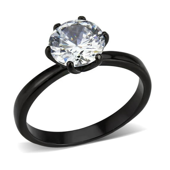 Womens Light Black Ring Anillo Para Mujer Stainless Steel Ring with AAA Grade CZ in Clear Cassandra
