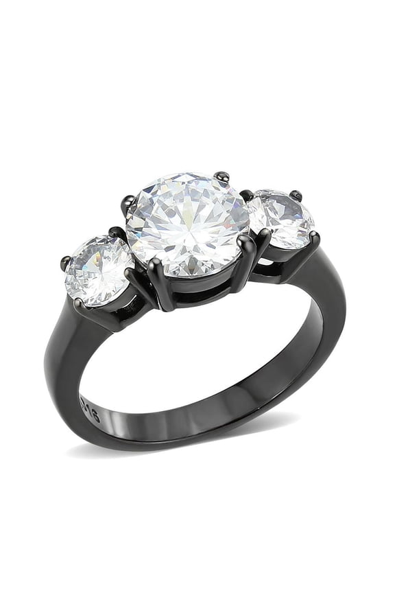 Womens Light Black Ring Anillo Para Mujer Stainless Steel Ring with AAA Grade CZ in Clear Isla