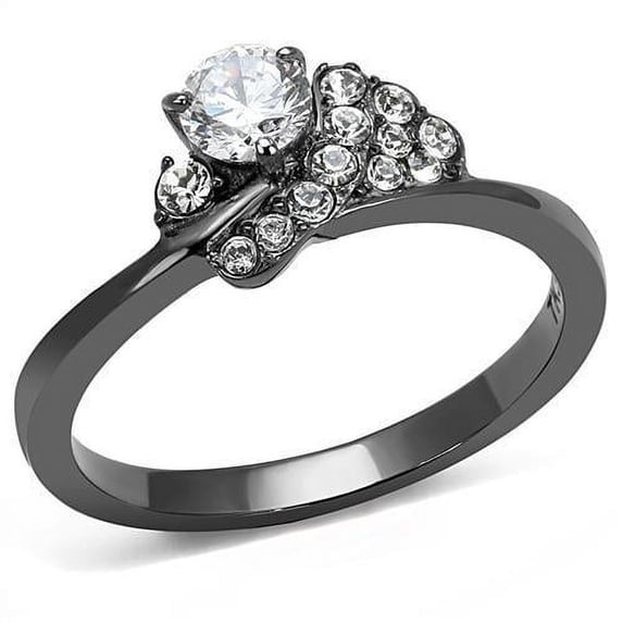Womens Light Black Ring Anillo Para Mujer Stainless Steel Ring with AAA Grade CZ in Clear Zariah