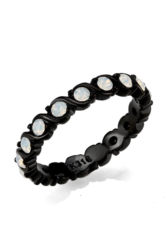 Womens Light Black Ring Anillo Para Mujer Stainless Steel Ring with Top Grade Crystal in White Celeste