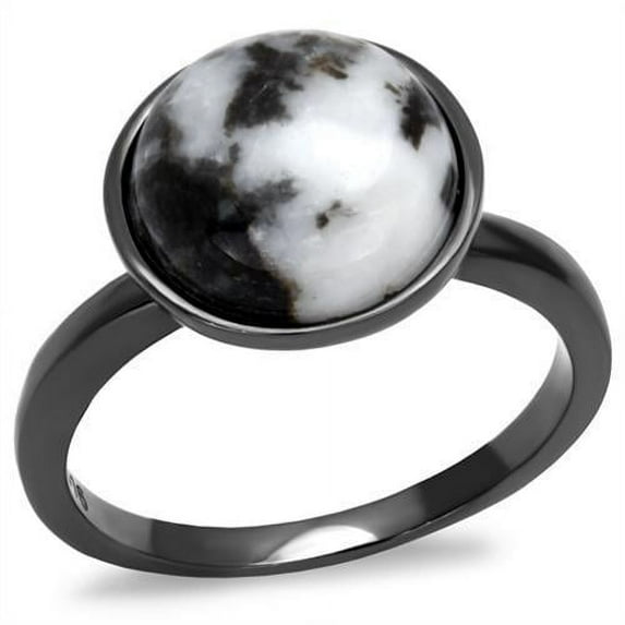 Womens Light Black Ring Anillo Para Mujer Stainless Steel Ring with Semi-Precious Hematite in Multi Color Aayla
