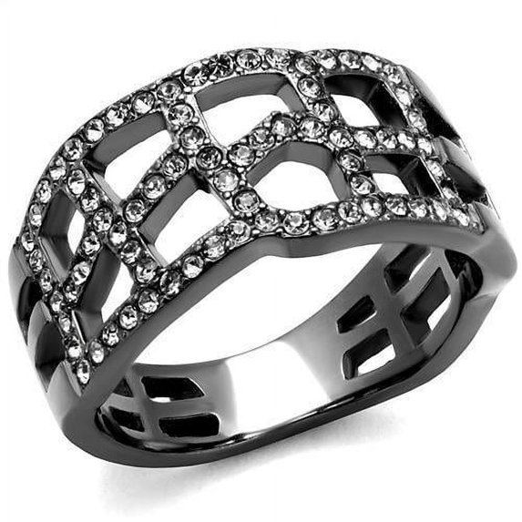 Womens Light Black Ring Anillo Para Mujer 316L Stainless Steel Ring with Top Grade Crystal in Black Diamond Phalin