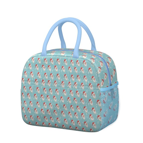 Womens Light Blue Christmas Santa Pattern Lunch Box for Work,Insulated Lunch Bag for Women,Loncheras Para Mujer,Leakproof Adult Lunch Bag for Work,Beach,Travel,Picnic,Camping