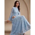 thumbnail image 1 of Womens Light Blue Long Sleeve Lace Maxi Dress, Elegant Round Neck Slim Fit, 1 of 7