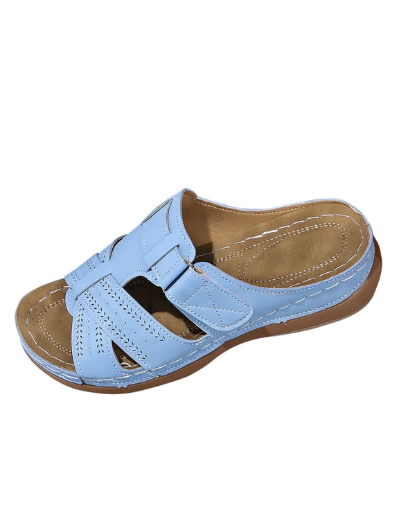 Womens Light Blue Sandals Adjustable Strap, Comfortable Slide Sandals for Women, Casual Walking Shoes for Everyday Summer,Size 7.5