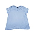 thumbnail image 1 of Womens Light Blue Torn Look Neckline Short Sleeve T-Shirt Tee Shirt Top M, 1 of 2
