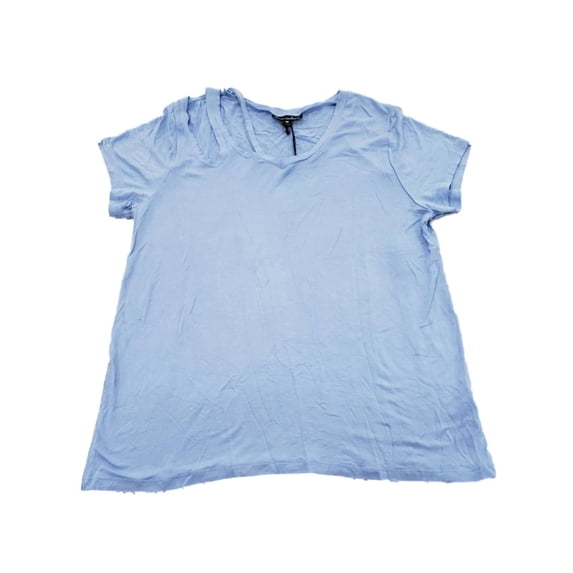 Womens Light Blue Torn Look Neckline Short Sleeve T-Shirt Tee Shirt Top M