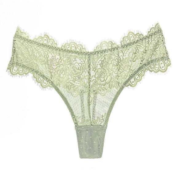 Womens Light Green Lace Thong, Seamless No Show Underwear for Women, Soft Breathable Nylon Panties, No Visible Panty Line, Comfortable for Everyday Wear,Size L