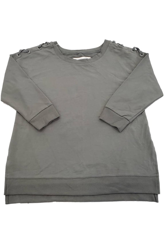 Womens Light Olive Green Ribbed Hem Sweatshirt Shirt Top Sweater S