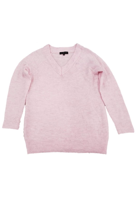 Womens Light Pink V Neck Long Sleeve Knit Winter Sweater Top L
