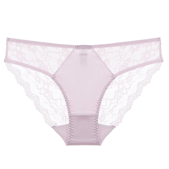 Womens Light Purple Lace Bikini Panties, Soft & Stretchy Everyday Underwear, 95% Polyester 5% Spandex for Lounge & Daily Wear,Size S