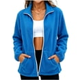 thumbnail image 1 of Womens Light Thin Sherpa Fleece Outerwear Solid Color Stand Collar Long Sleeve Zipper Jacket with Pockets Soft Warm Coat for Autumn Winter Casual Wear Blue, 1 of 5