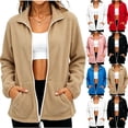thumbnail image 1 of Womens Light Thin Sherpa Fleece Outerwear Solid Color Stand Collar Long Sleeve Zipper Jacket with Pockets Soft Warm Coat for Autumn Winter Casual Wear White, 1 of 5