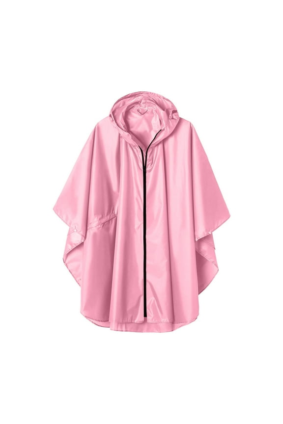 Womens Light Weight Raincoats Zipper Rainproof Cape Jackets Waterproof Loose 3/4 Sleeve Hooded Coats Pink, S