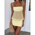 thumbnail image 1 of Womens Light Yellow Strap Mini Dress With Sheer Peplum Skirt For Summer, 1 of 5
