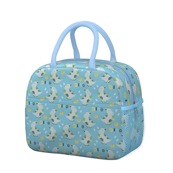 Womens LightBlue Cartoon Dinosaurs Pattern Lunch Box for Work,Insulated Lunch Bag for Women,Loncheras Para Mujer,Leakproof Adult Lunch Bag for Work,Beach,Travel,Picnic,Camping