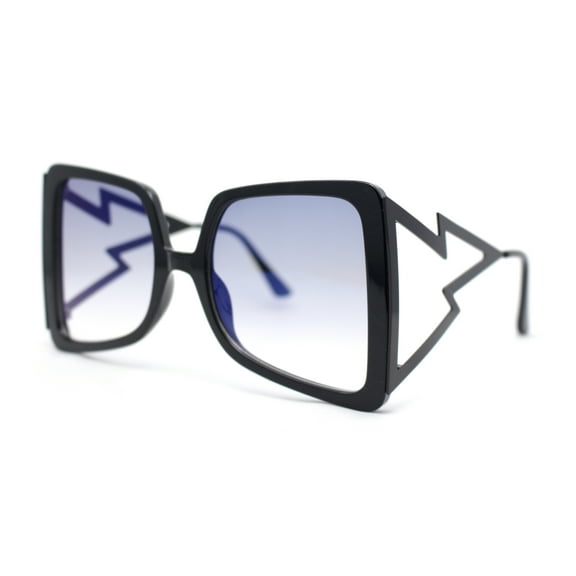 Womens Lightening Bolt Arm Oversized Butterfly Designer Diva Sunglasses Black - Blue Mirror
