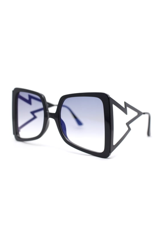 Womens Lightening Bolt Arm Oversized Butterfly Designer Diva Sunglasses Black - Blue Mirror